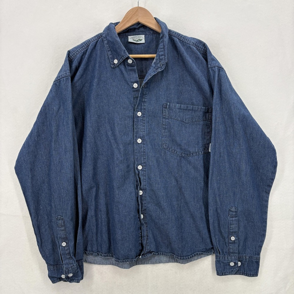 Vintage Woodland Creek Shirt Mens XL Blue Denim Long Sleeve Button Front Western